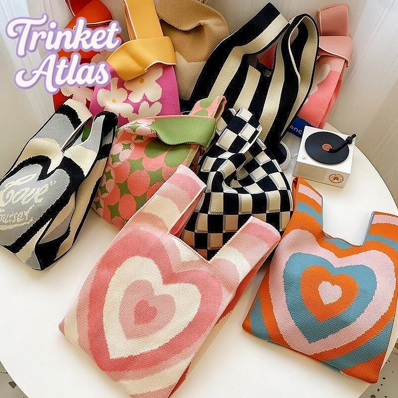 กระเป๋าถือ ผ้าถัก ลายการ์ตูน สไตล์เกาหลี ins พกพาสะดวก ความจุขนาดใหญ่ มีสไตล์ ส่งไวจากไทย