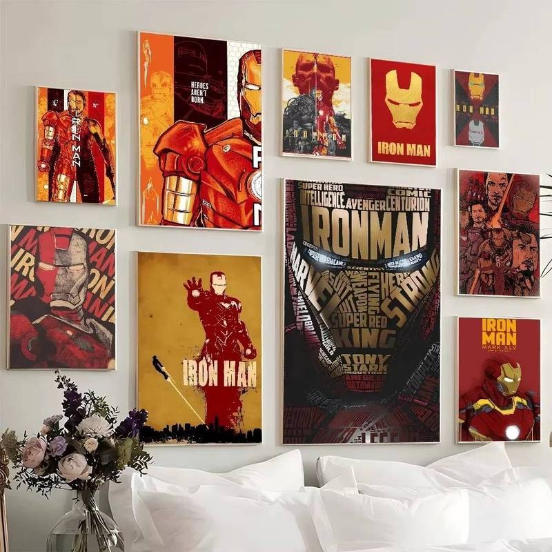 โปสเตอร์ Iron Man Marvel Comics คุณภาพHD สำหรับการตกแต่งบ้านและห้องนอนสไตล์เรโทร