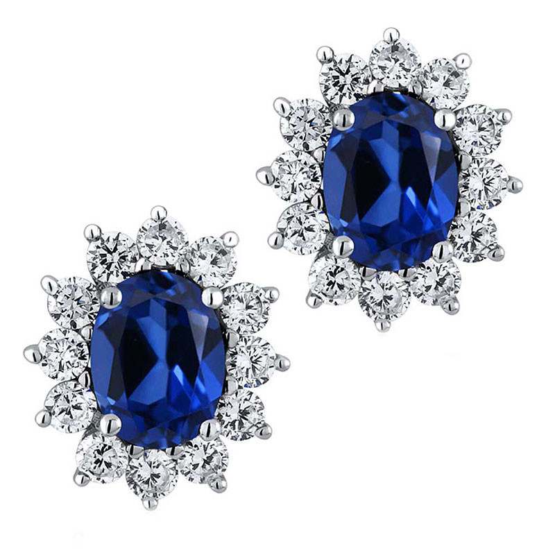 GSK ชุดสร้อยคอต่างหูไพลินสังเคราะห์ 925 เงินคลาสสิก ไดอาน่า ของขวัญวันเกิดของขวัญวันวาเลนไทน์สําหรับ