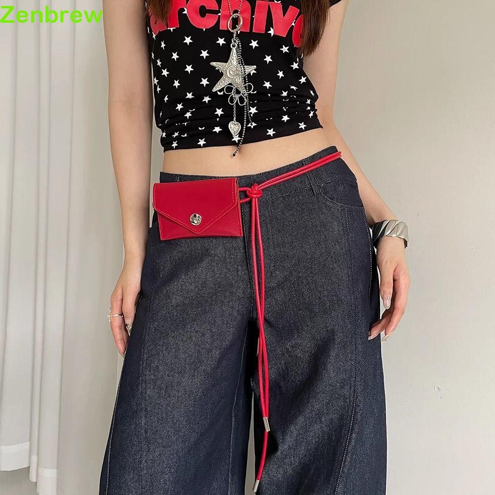 ZENBREW​ เชือกเอว Envelop, กระเป๋าคาดเอวหนังอเนกประสงค์วินเทจ, แฟชั่นสีดําสีแดง High-End Y2k ชุดกางเ