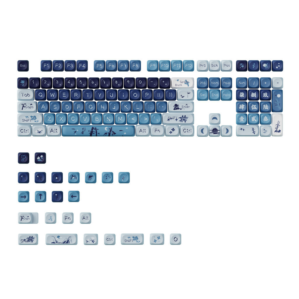 PBT Dye Sublimation Blue Theme Keycaps คอลัมน์ลมแห่งชาติ Moon OQO MOA ความสูงปรับแต่ง Keycaps ปรับให