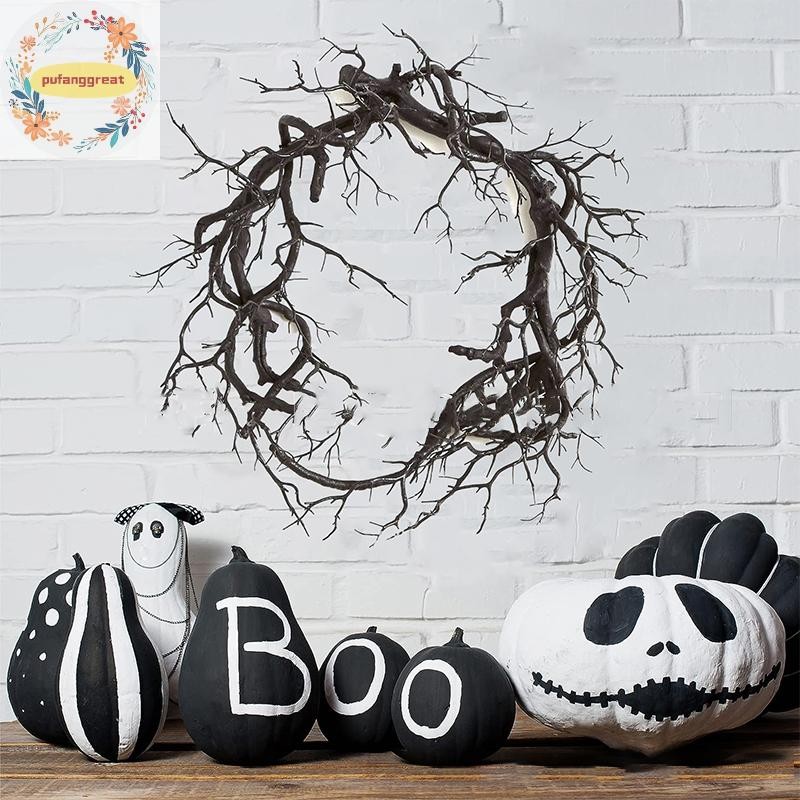 Pufanggreat Stained Glass Cat ฮาโลวีน Night Garland เทศกาลเลียนแบบฝัง Vine Tree Garland สีดํา Popcor