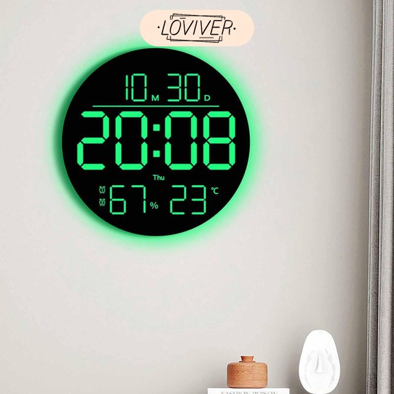 LOVIVER นาฬิกาแขวนดิจิตอล จอ LED 12/24H พร้อมปฏิทิน, ไฟ RGB และโหมดไฟกลางคืน เพื่อห้องพักของคุณ