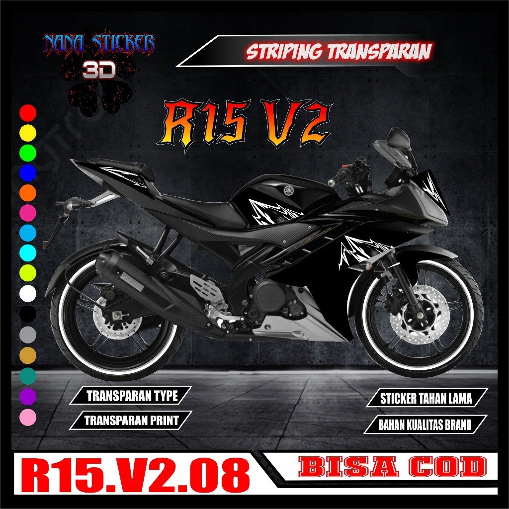 TRANSPARENT Striping YAMAHA R15 V2 สติ๊กเกอร์ Variations รายชื่อสติ๊กเกอร์ motors YAMAHA R15 V2 Cool