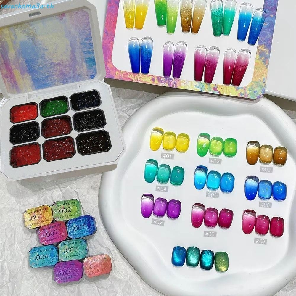 SEVENHOME3E 4IN1 Pat Ombre Gel Nail Polish, Mini 9 สี Easy Gradient Painting Gel, อุปกรณ์ทําเล็บฝรั่