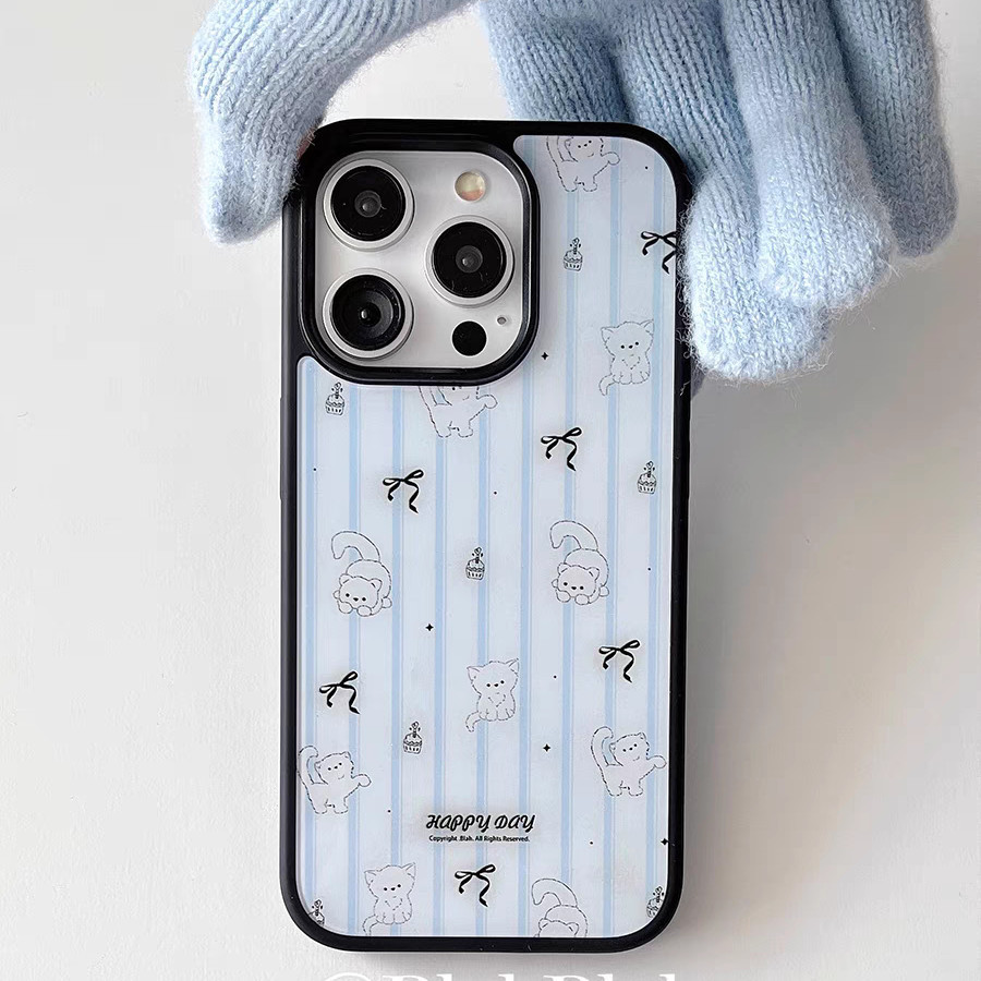 Blue Stripe ลูกแมวเคสโทรศัพท์ Anti-Fall เคสโทรศัพท์สําหรับ iPhone 16 Promax 15 Promax 11 12 13 14plus 15plus 16e 16plus 16pro 15pro