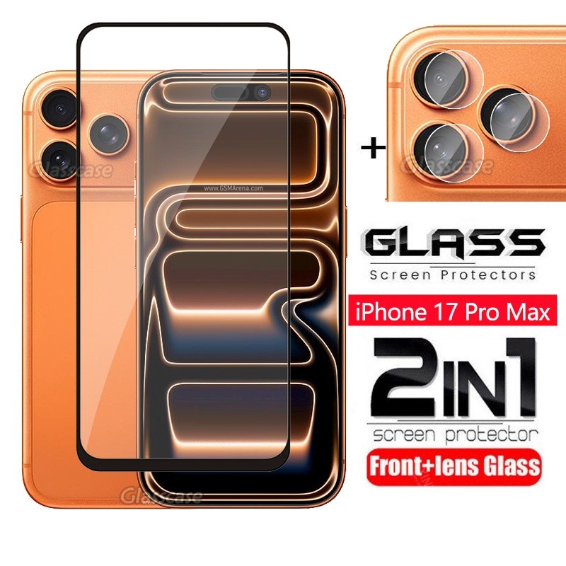 2 in 1 ป้องกันหน้าจอกระจกนิรภัยฟิล์มสําหรับiPhone 17 16 15 Pro Max iPhone17 17Pro Max 16e 16Plus iPh