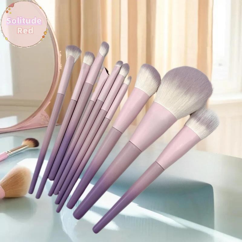 Solitudered 10 ชิ้นชุดแปรงแต่งหน้าสีม่วง, แปรงแป้งฝุ่น, แปรงอายแชโดว์, ชุดเครื่องมือความงามครบชุดแปร