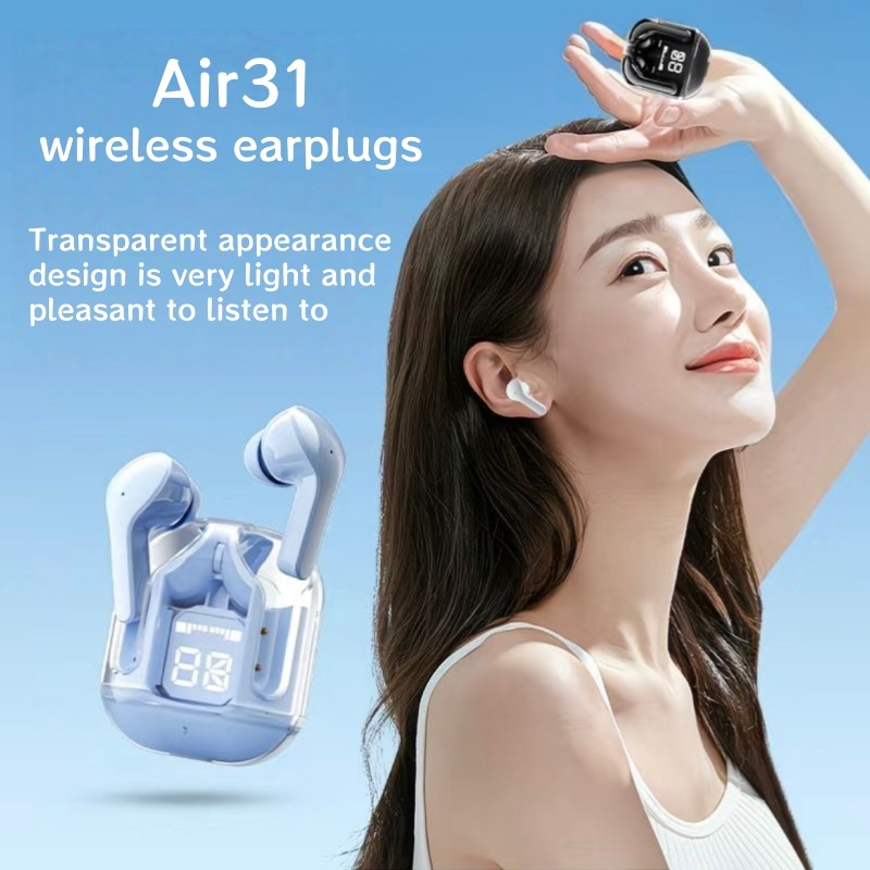 ชุดหูฟังในหู Air31 ไร้สายที่แท้จริง หูฟัง จอแสดงผล LED แบตเตอรี่ดิจิตอล เอฟเฟกต์เสียงสเตอริโอไฮไฟ รองรับระบบโทรศัพท์ Android และ Xiaomi
