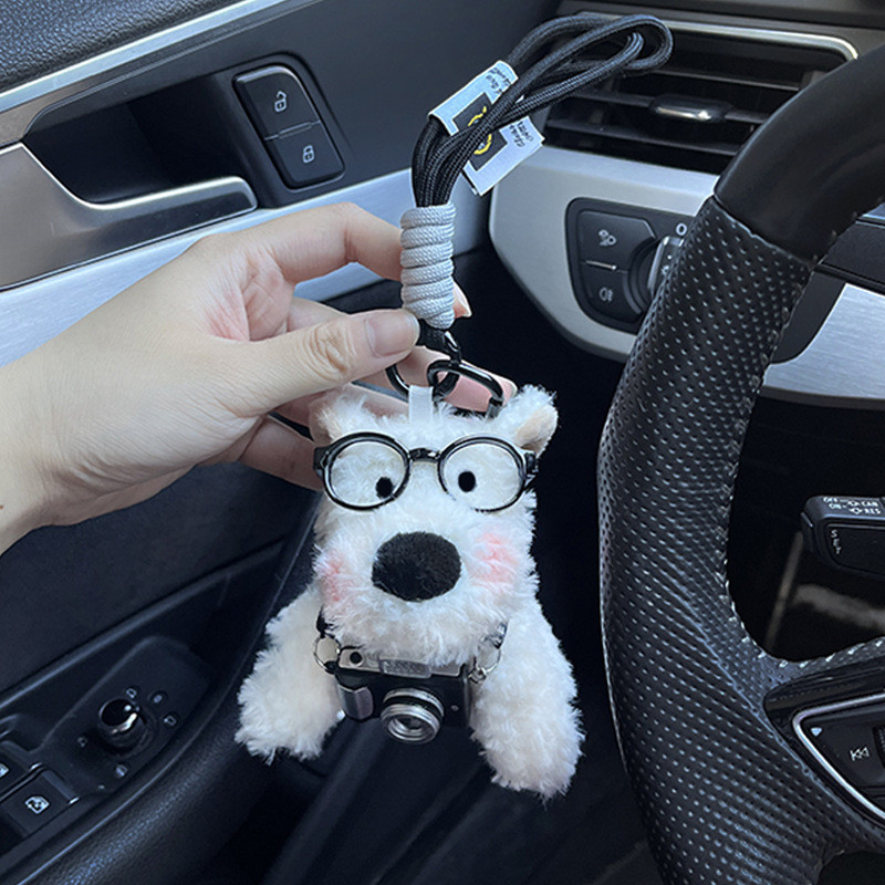 Cute Plush Steam Car Keychain Pendant Xigao Floor Dog Sweater Camera Car Keychain Pendant Car Keycha
