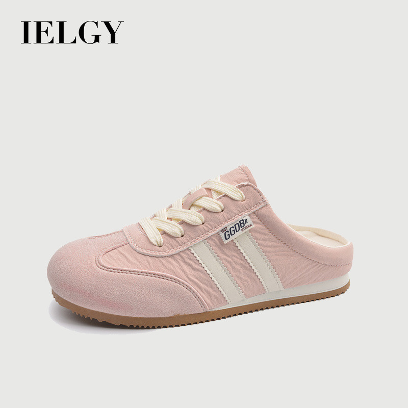 IELGY 2026 ฤดูใบไม้ร่วง Baotou รองเท้าแตะผู้หญิงสีเหลืองครึ่งรองเท้าแตะ Backless A Gan รองเท้า Easy Slip-On