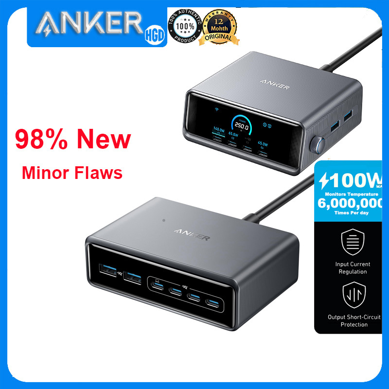 สถานีชาร์จ Anker 250W 200W GaN Prime USB C เครื่องชาร์จ 6 พอร์ต Prime