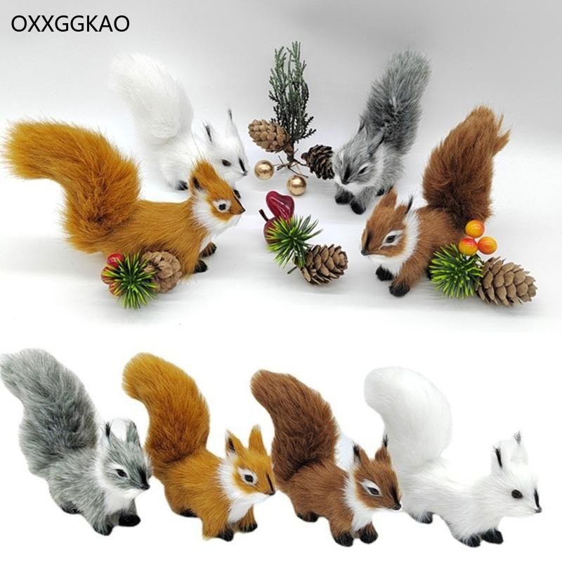 Realistic Squirrels Figurine Stuffed Animals Plush Figure for Home Garden Decors