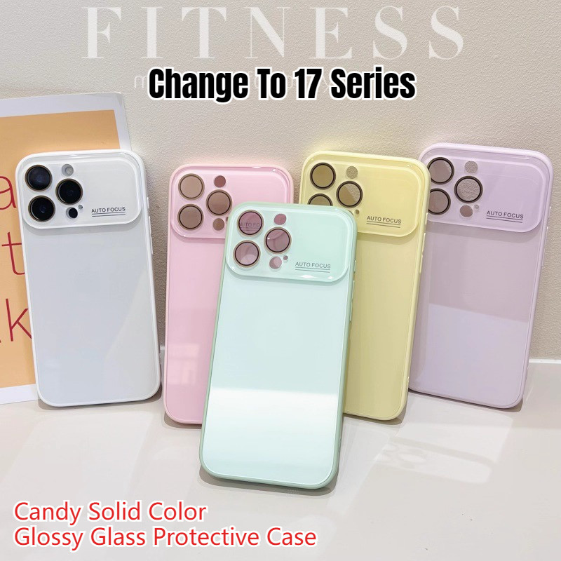 เปลี่ยนไป 17 Series Candy สีทึบกระจกมันวาวสําหรับ iPhone 13 14 15 16 17 Pro Max พรีเมี่ยมเลนส์หน้าต่างขนาดใหญ่ป้องกัน Anti drop ปกแข็ง