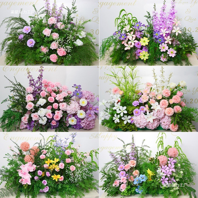 婚庆地排花森系花排 莫奈花园风花排假花婚礼台路引成品花艺Wedding place row flower mori flower row Monet garden stylekn21215w.th