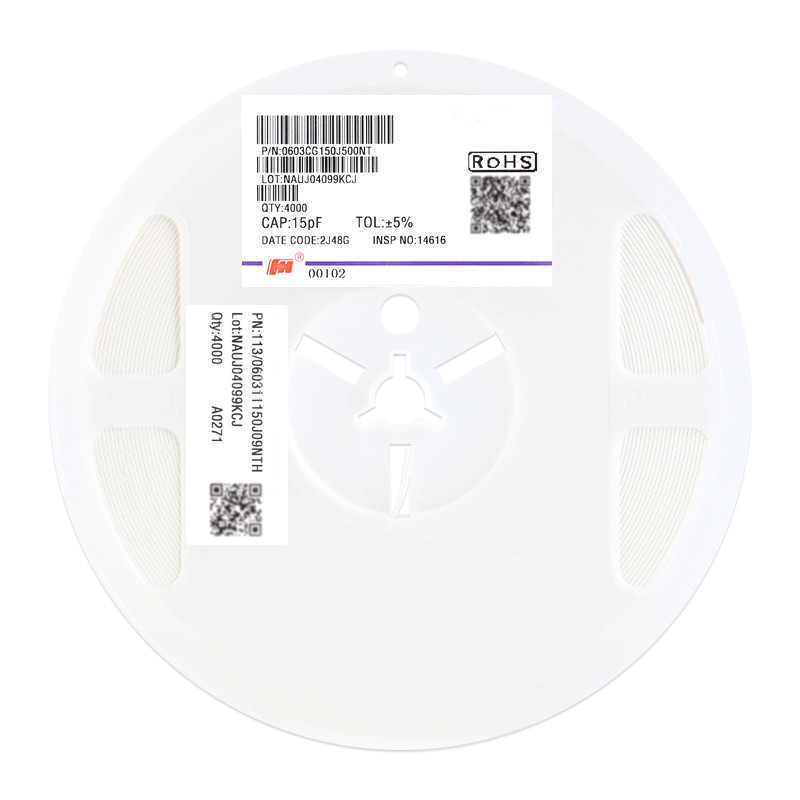 ยี่ห้อใหม่ 0603 Patch Capacitor 15pF (150) ±5% 50V C0G 0603CG150J500NT
