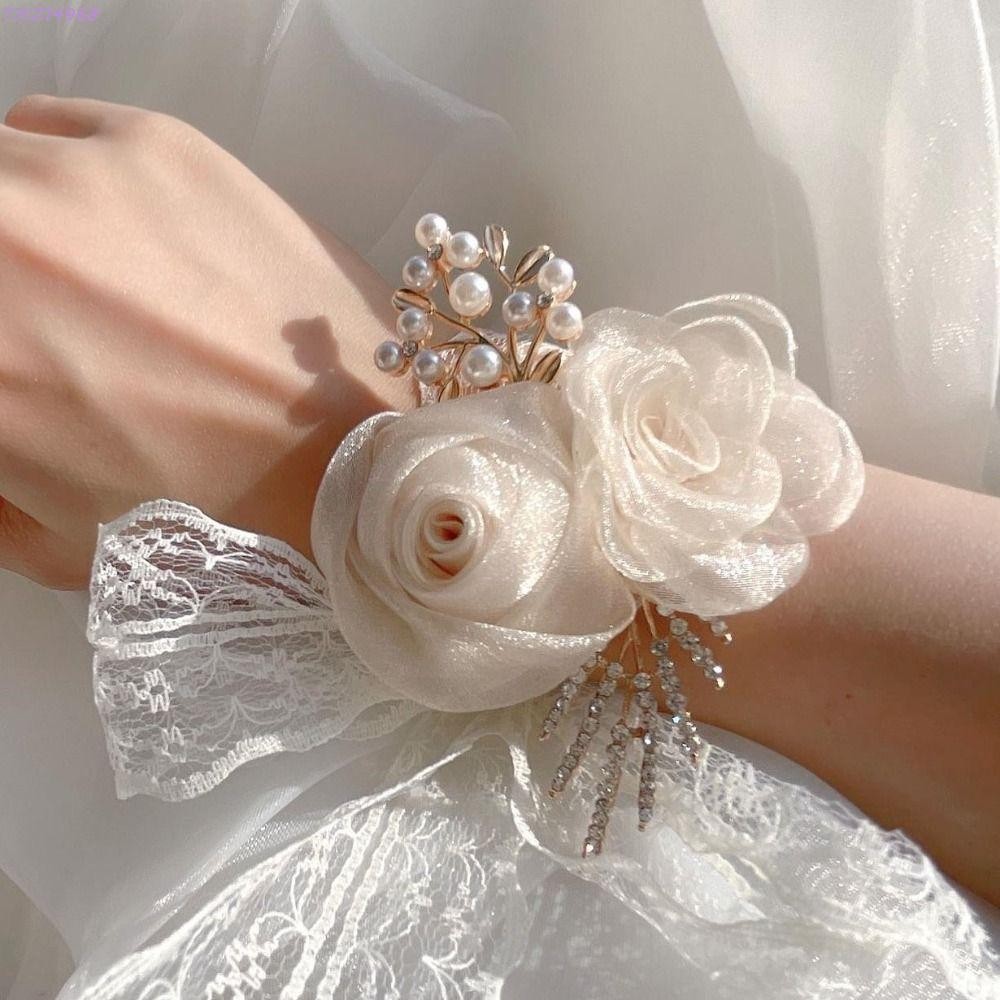 TMZ14968 ข้อมือมุกแอปริคอทดอกไม้แบบเรียบง่าย สำหรับเพื่อนเจ้าสาว