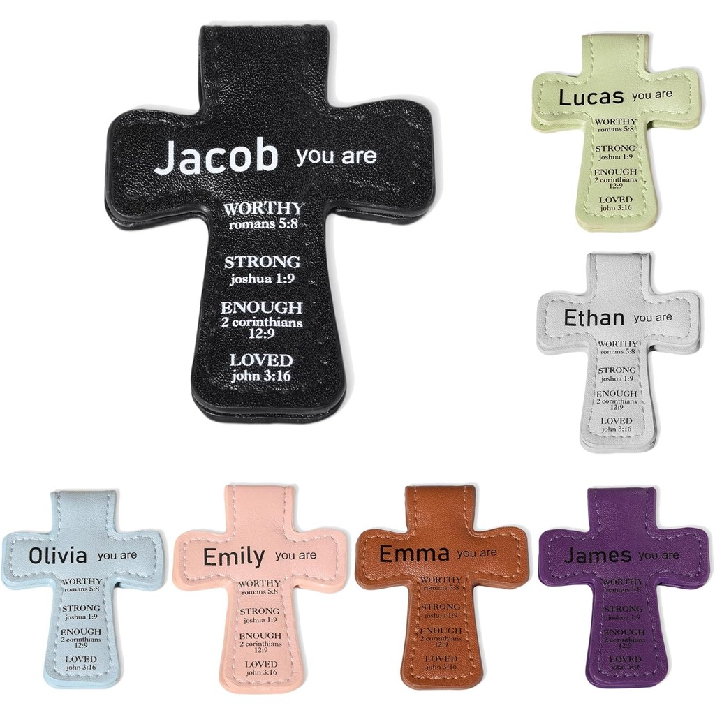 Personalized Magnetic Christian Bookmarks Leather Custom Name Bible Verses Bookmark Cross Book Marks