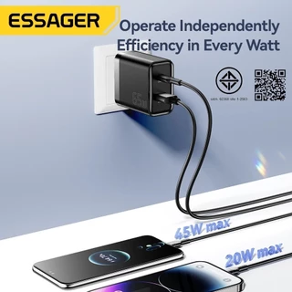 Essager A+C 65W super flash charge ปลั๊ก US/EU สีดำ เหมาะสำหรับอุปกรณ์หลากหลายประเภท B09