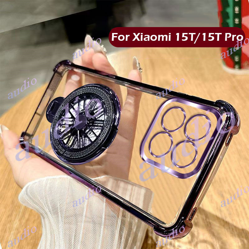 สําหรับ Xiaomi 15T Pro 5G สี่มุมชุบโปร่งใสเคสโทรศัพท์พร้อม Windmill สําหรับ Xiaomi 15T Pro 15TPro 5G