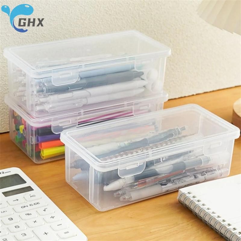 Blowgentlywind 1PC ความจุขนาดใหญ่กล่องดินสอวัสดุ PP โปร่งใสกล่องดินสอ Stackable อุปกรณ์สํานักงานจัดเก็บกล่อง BGW