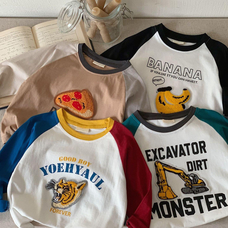 เสื้อเด็กทารกดีไซน์การ์ตูนสามมิติ สีที่เข้ากัน สำหรับฤดูใบไม้ผลิและใบไม้ร่วง ยืดหยุ่น ใส่สบาย