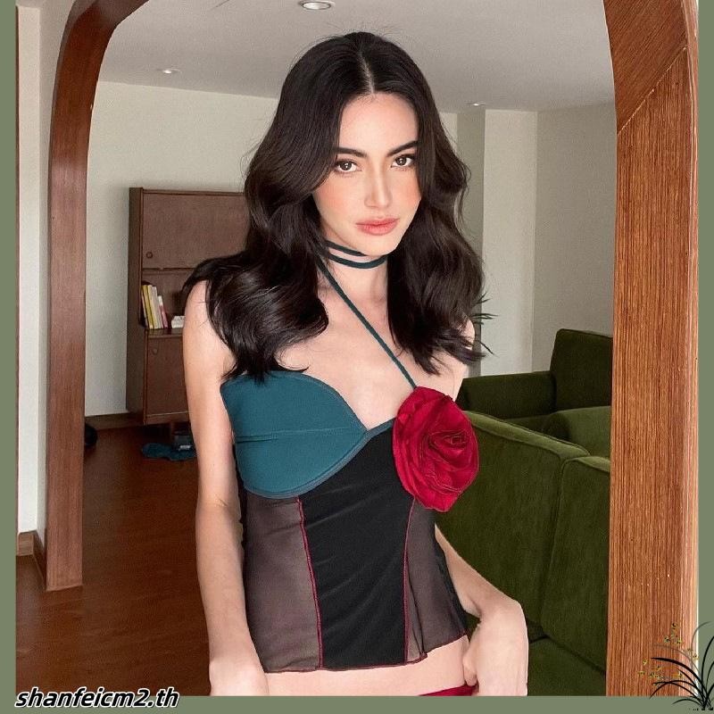 Hannie- เสื้อกล้าม เปิดหลัง ลายดอกไม้ สําหรับผู้หญิง