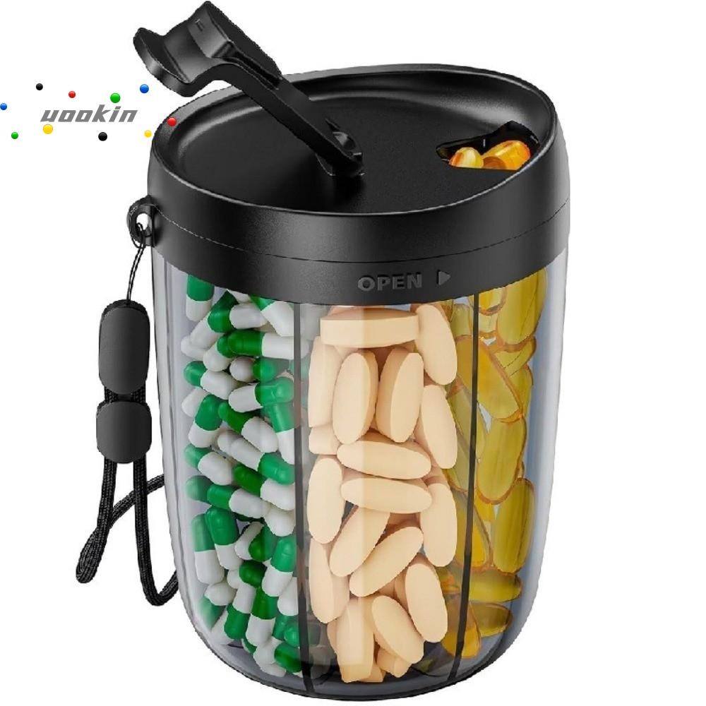 UOOKIN เครื่องจ่ายยา, ขวดเก็บยาพลาสติก 6 ช่อง, เปิดกว้าง BPA-Free Anti-Mix Design Pill Organizer กล่องสําหรับวิตามิน