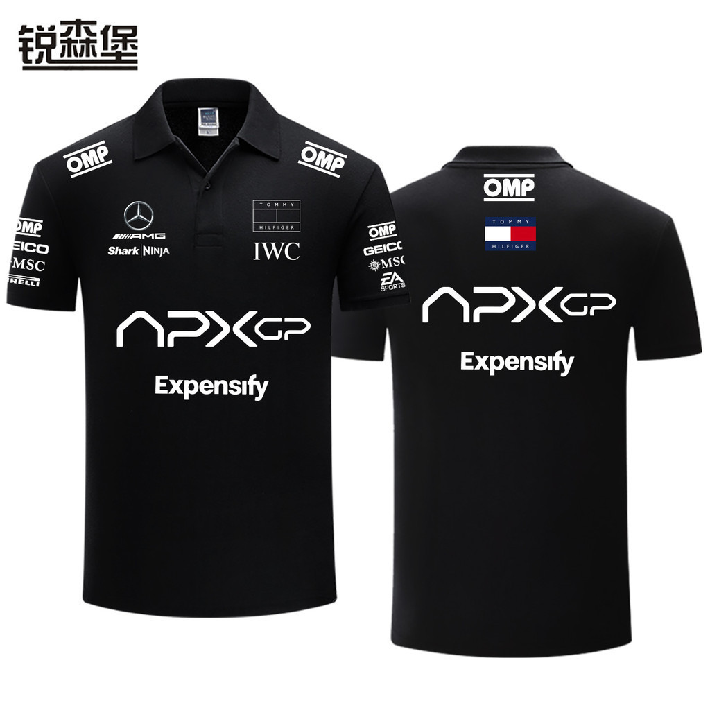 polo shirt เสื้อโปโลผู้ชายแขนสั้นคอปกลายรถแข่ง F1 สำหรับผู้ชายในช่วงฤดูร้อน S-3XL