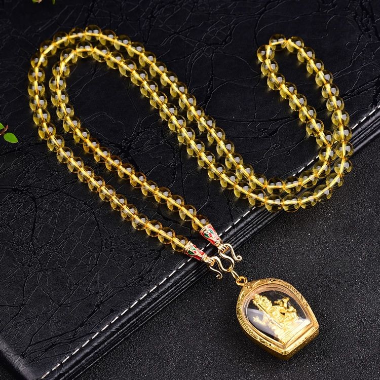 T Thailand Amulet Chain 6mm Citrine เสื้อกันหนาวคริสตัลสร้อยคอ Thailand Amulet แขวนโซ่ไทย Gilt