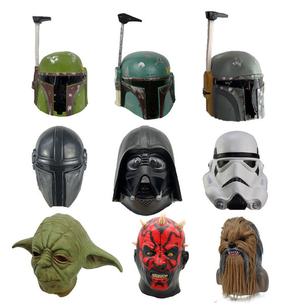 ฮาโลวีน halloween costume หมวกกันน็อคลาเต็กซ์ ธีม Star Wars เช่น Master Yoda, Mandalorian และ Boba F