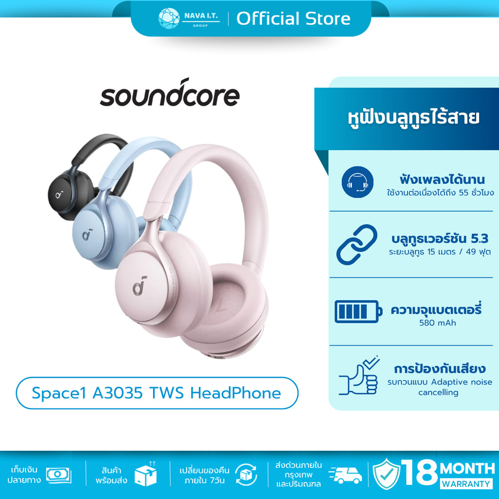 🛵มีส่งด่วน💨Soundcore by Anker Space One S1 headphone bluetooth หูฟังบลูทูธไร้สาย ตัดเสียงรบกวน LDAC 