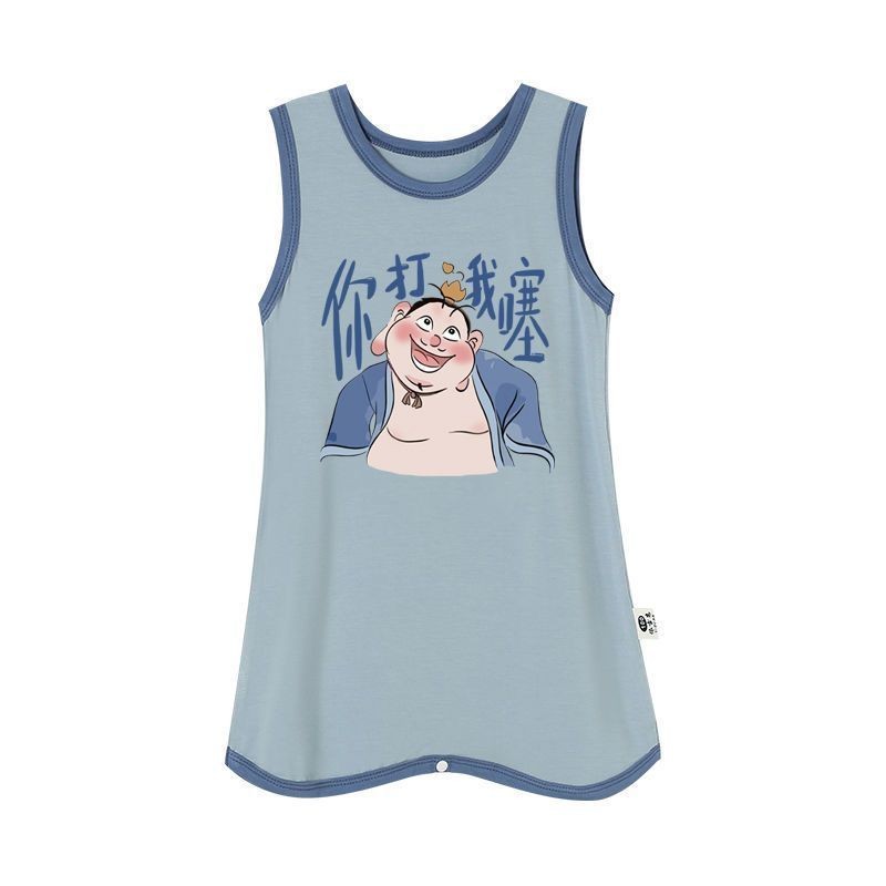 男童莫代尔连体睡衣夏季儿童无袖防踢被睡袋女宝宝空调家居服睡裙Boys' Modal Sleeveless Sleeveless Sleepless Sleepless Sleepless Sleepl