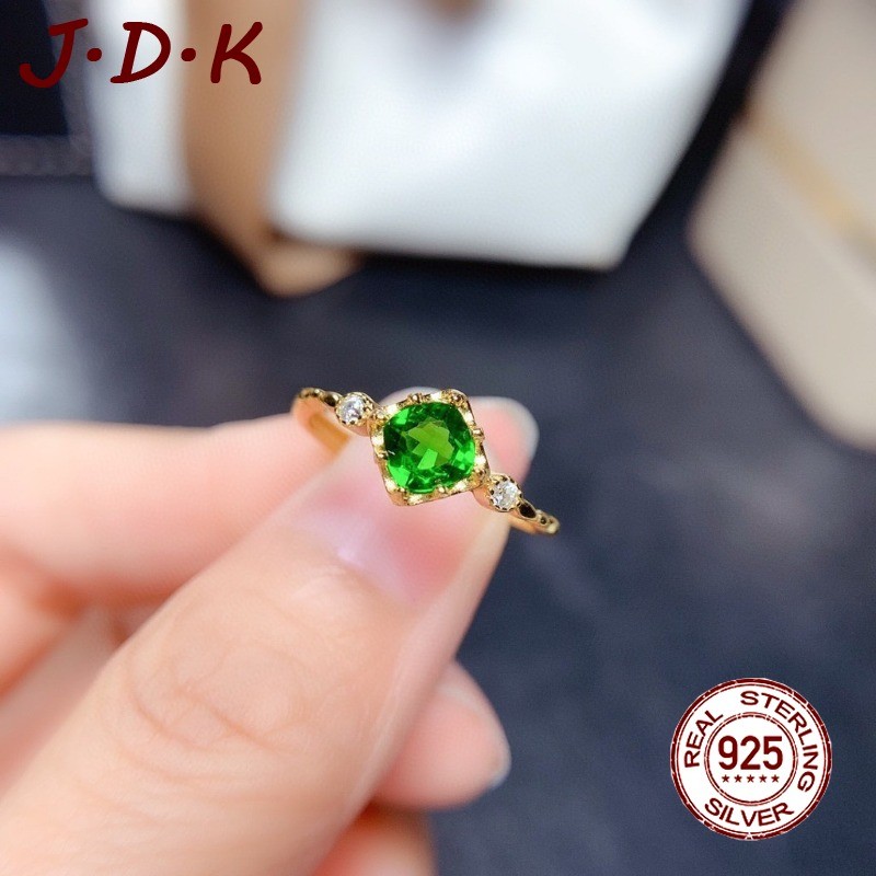 HIJAU JDK 18k Gold Green Zircon Ring เปิดปรับได้