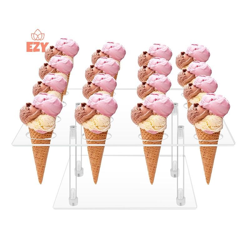 EZY 6/16 หลุมอะคริลิคไอศกรีมกรวยผู้ถือ Cupcake Popcorn Rack Party งานแต่งงานบุฟเฟ่ต์ขาตั้งจอแสดงผลโป