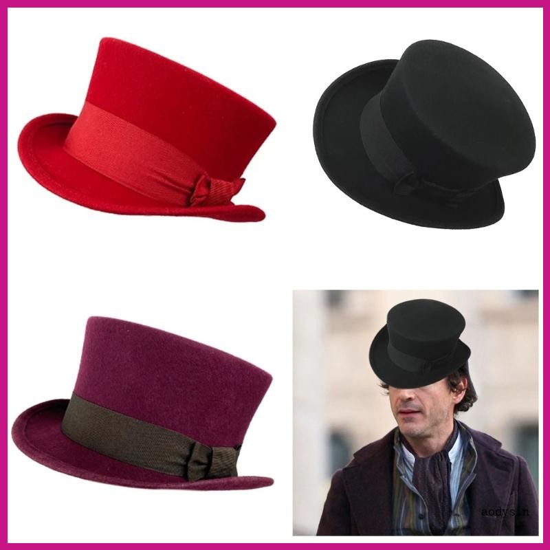 (ส่วนลดสูง)aodysin.th Wool Short Brim Fedora Hat Western Flat Hat for Boy Men Adult Cap