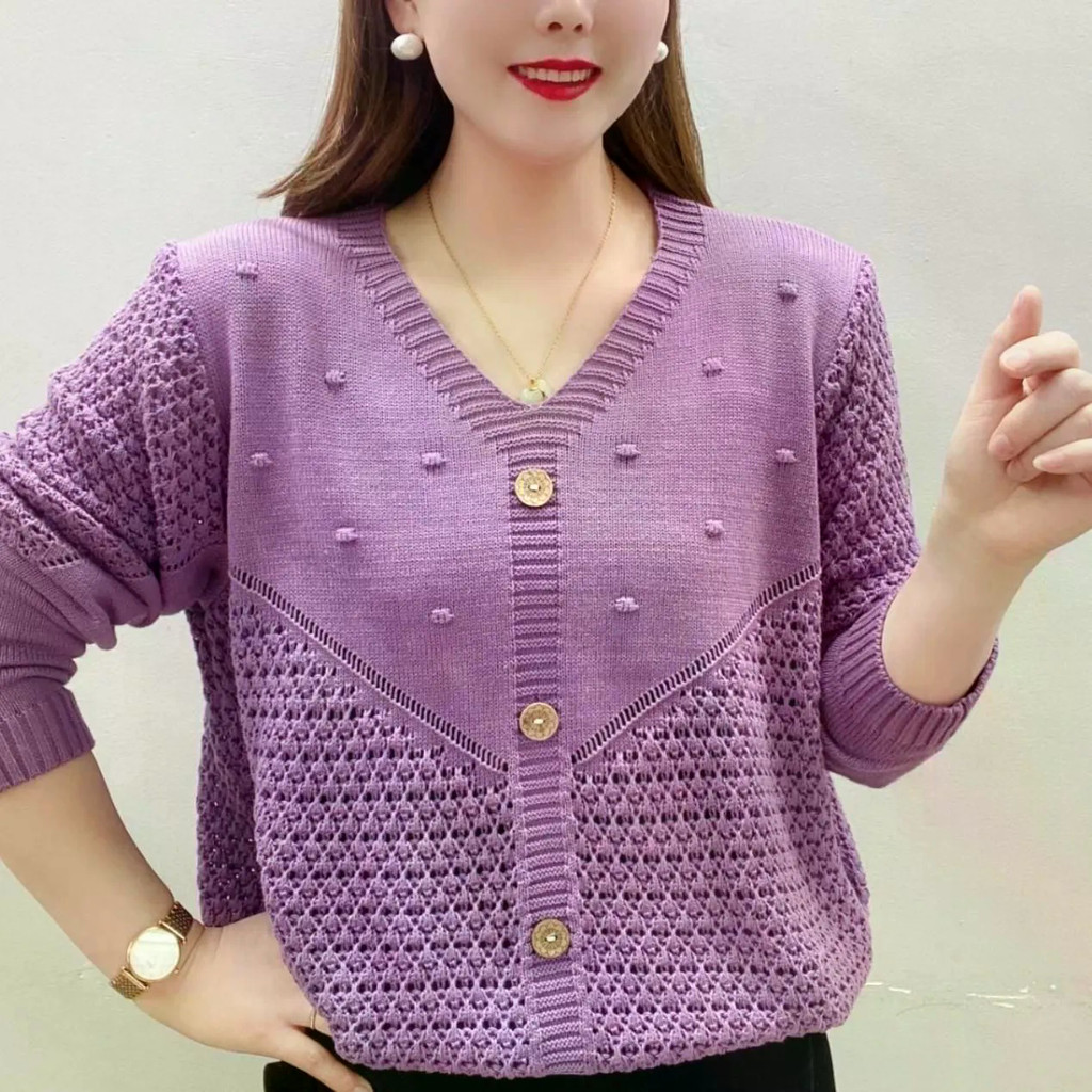 เสื้อแขนยาวสไตล์ V คอดีเทล สำหรับต้นฤดูใบไม้ร่วง ทรงหลวมสวมใส่สบาย ในสไตล์วิสUAL