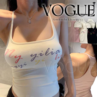 Vogue🌟พร้อมส่ง🌟เสื้อสายเดี่ยว สีพาสเทล ดีเทลสกีนตัวอักษรน่ารักมาก เสริมฟองน้ำ (FY2601)