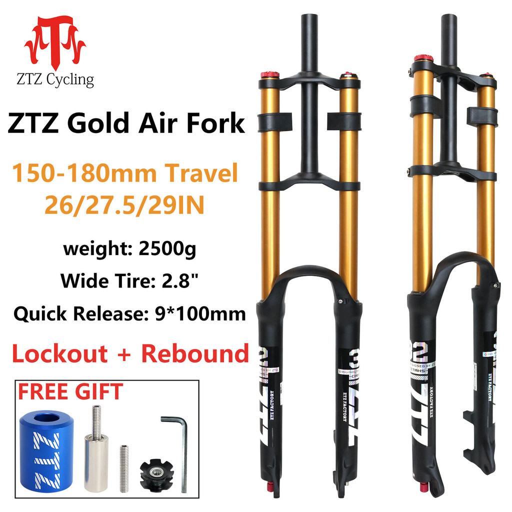 ZTZ จักรยาน Suspension ส้อม 26/27.5/29er สําหรับจักรยานเสือภูเขา XC/AM Air ไหล่คู่โช้คอัพตรงหลอดไหล่ส้อมสําหรับ MTB Double Crown ส้อม MTB ทอง/สีดํา