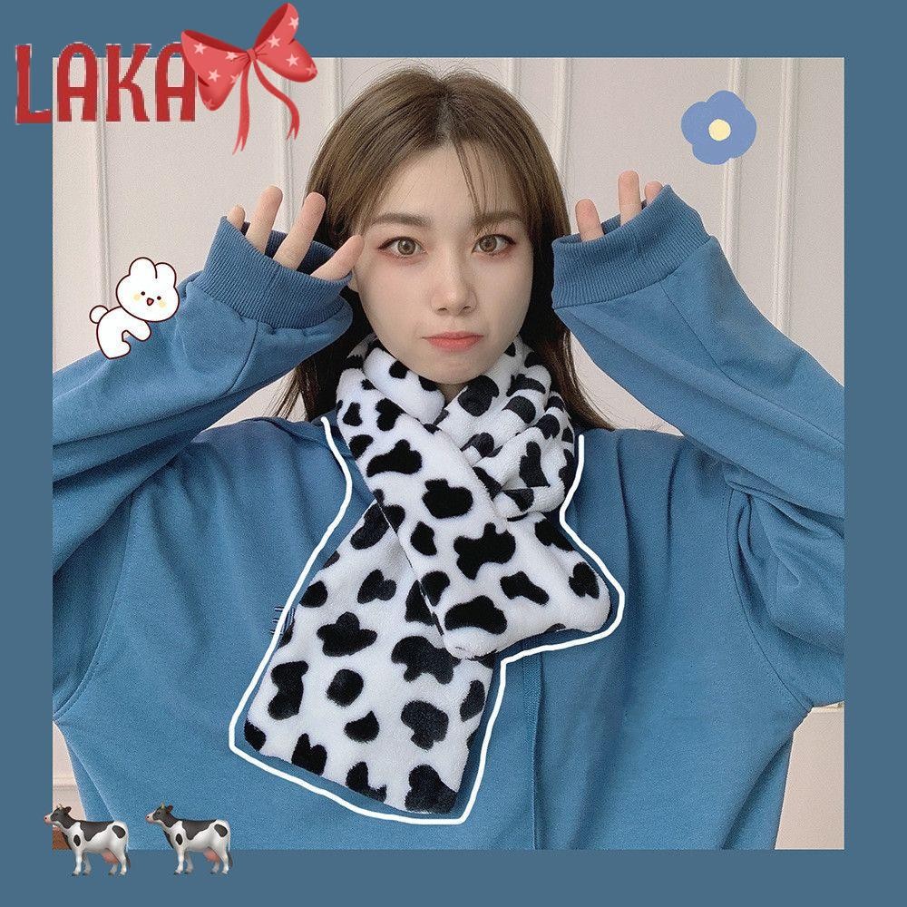 LAKA ผ้าพันคอผ้ากํามะหยี่หนาอบอุ่นหญิงฤดูหนาว Hairy Leopard Dot