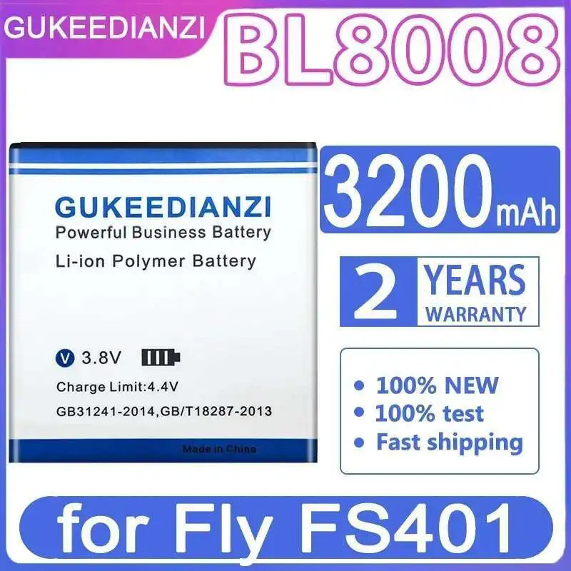 แบตเตอรี่โทรศัพท์มือถือปลอดภัยยาวนาน 3200Mah สําหรับ Fly FS401 BL8008