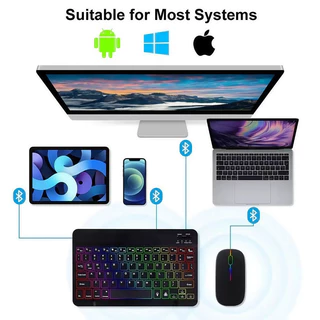 คีย์บอร์ดและเมาส์ไร้สาย RGB ไฟแบ็คไลท์ คีย์บอร์ด LED Wireless Bluetooth keyboard