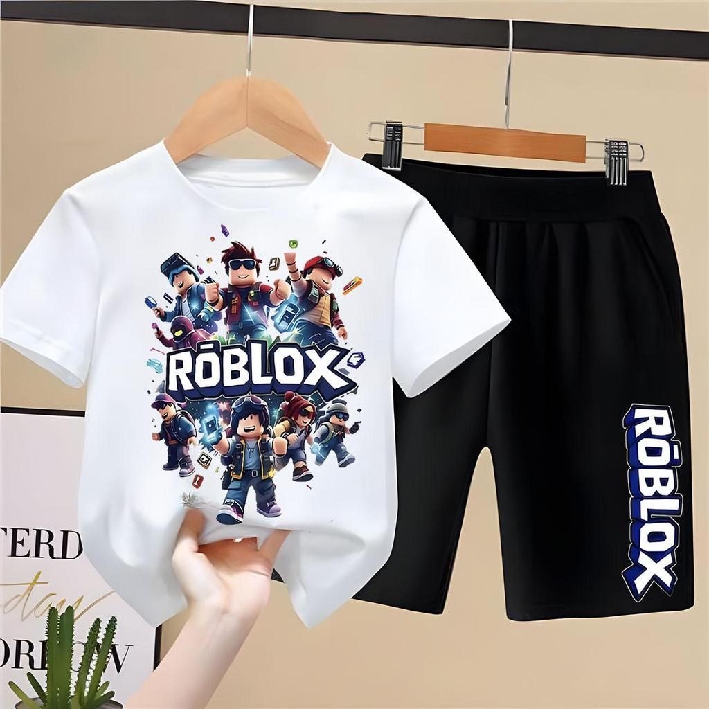 [COD] พร้อมส่ง Robloxเสื้อยืดเด็ก ชุดสูทเด็กผู้ชาย ชุดลำลอง 2 ชิ้น แฟชั่น สำหรับเด็กชายตัวเล็ก ๆ เซ็ตชุดเด็ก เสื้อ+กางเก