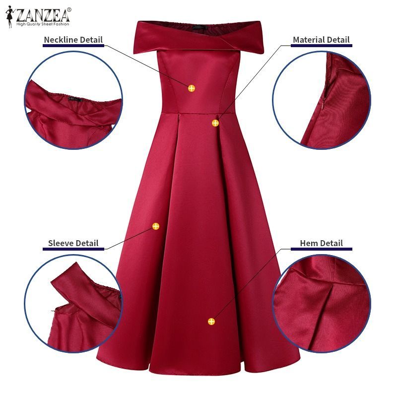 ZANZEA ใส่ ซานเซีย ผู้หญิงวินเทจชุดราตรีพรรคหนึ่งไหล่เอวสูงหรูหราซาติน ก-เส้น ชุด — صورة 7