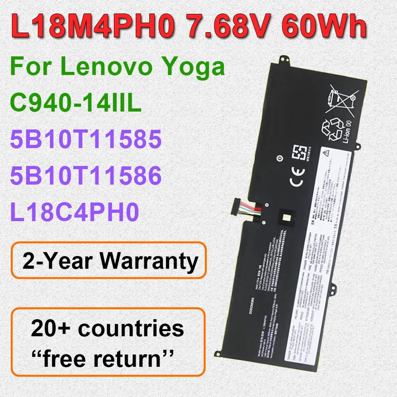 7.68V 60Wh แบตเตอรี่แล็ปท็อป L18M4PH0 L18C4PH0 สําหรับ Lenovo โยคะ C940-14IIL 81Q9 5B10T11585 5B10T1
