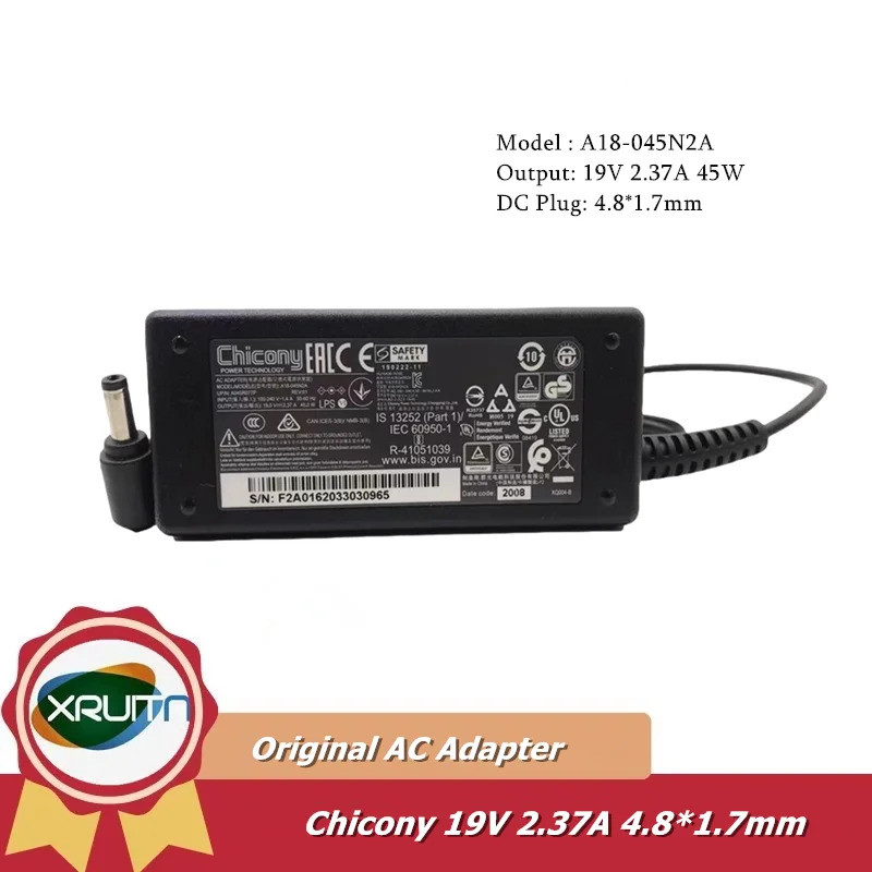 Original Chicony A18-045N2A A045R077P แล็ปท็อป 19V 2.37A 45W 4.8x1.7 มม.อะแดปเตอร์ AC Charger A19-04