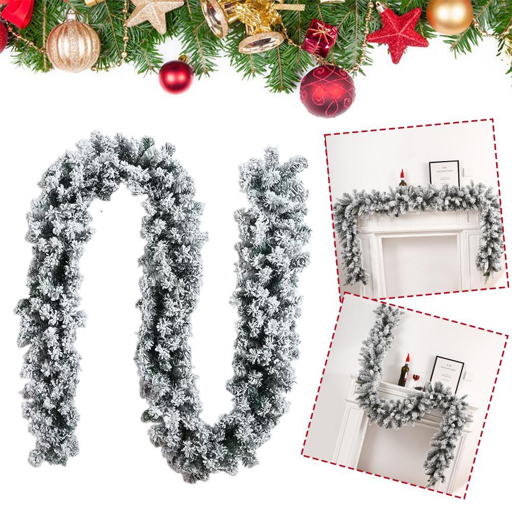 พวงมาลัยหวายคริสต์มาส 6 ฟุต/9 ฟุตพร้อมการออกแบบที่สมจริง - Flocked Pvc Vine สําหรับเตาผิง Mantel, T1