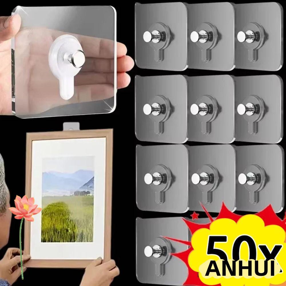 ANHUI 10-50 ชิ้นกรอบรูปตะขอ,กาวที่แข็งแกร่งไม่มีการเจาะ Self-Adhesive Hook,แบบพกพากันน้ําโปร่งใสห้องครัวห้องน้ําแขวนสําหรับกรอบรูปนาฬิกา