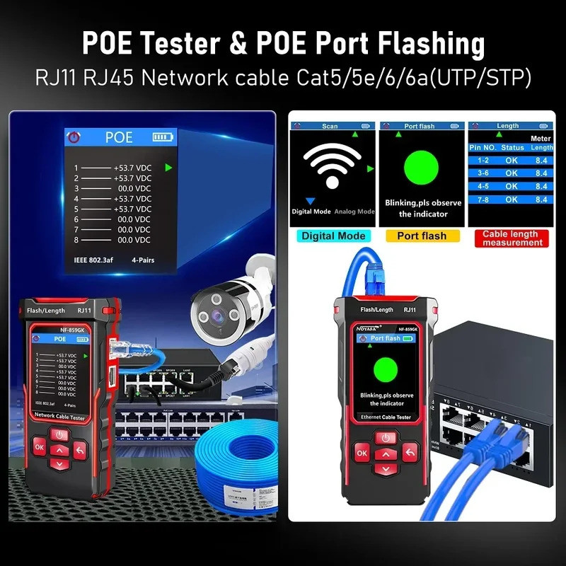 Noyafa NF-859GK Line Finder เครื่องทดสอบเครือข่าย IP Scan PING Test เครื่องทดสอบตระเวนสายแบบชาร์จไฟไ