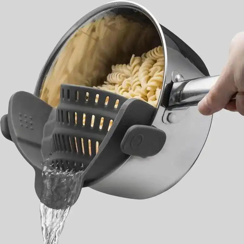 Silicone Pot Side Pasta Strainer, 1 Count Adjustable Silicone Clip on Strainer Clamp for Kitchen, Ho
